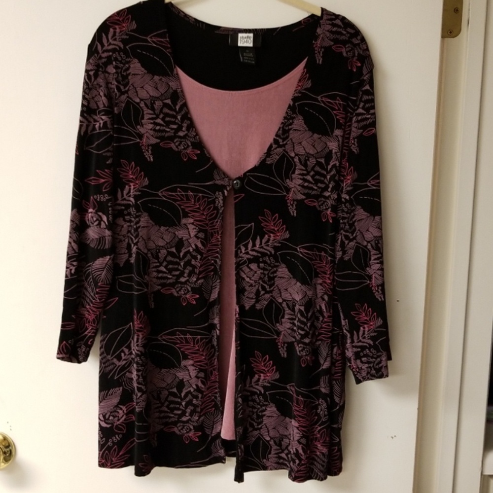 3/4 Sleeve Cartigan with Faux Tank Top